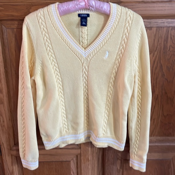 Vintage IZOD yellow &white sweater Large - Picture 1 of 6